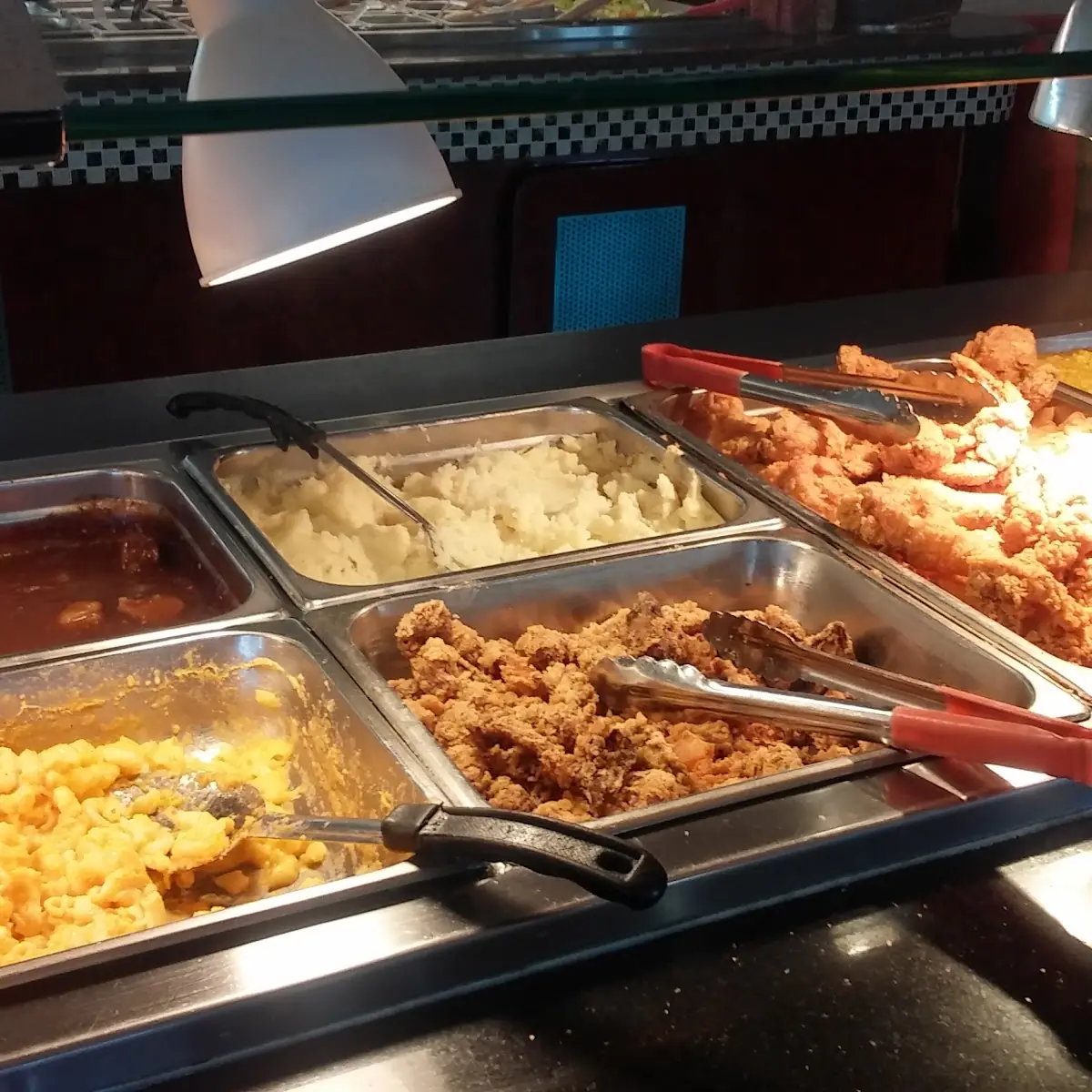 Crispy Fried Chicken Fried Okra Fried Pork Chops and Mashed Potatoes