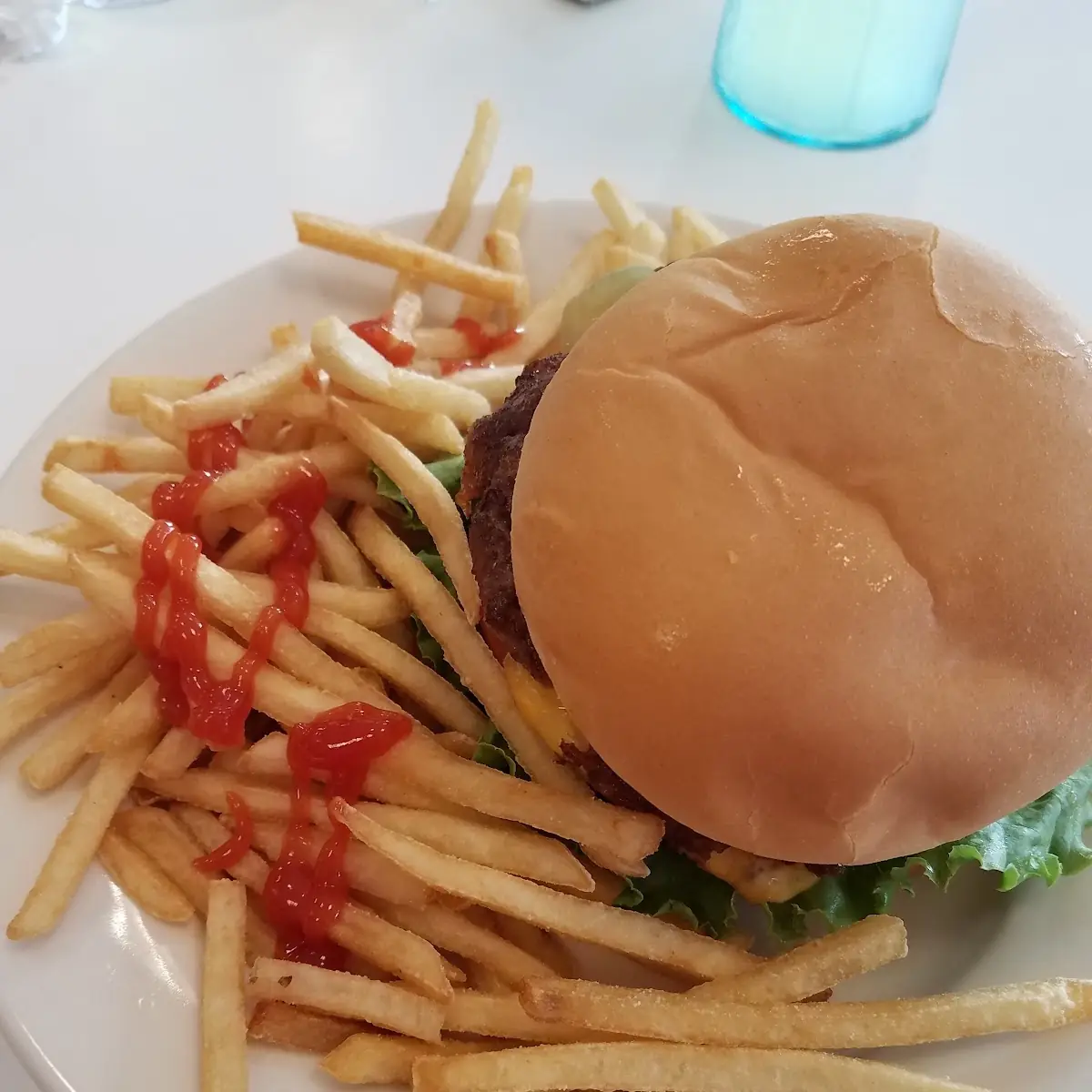 Steak Cheese Burger and Fries