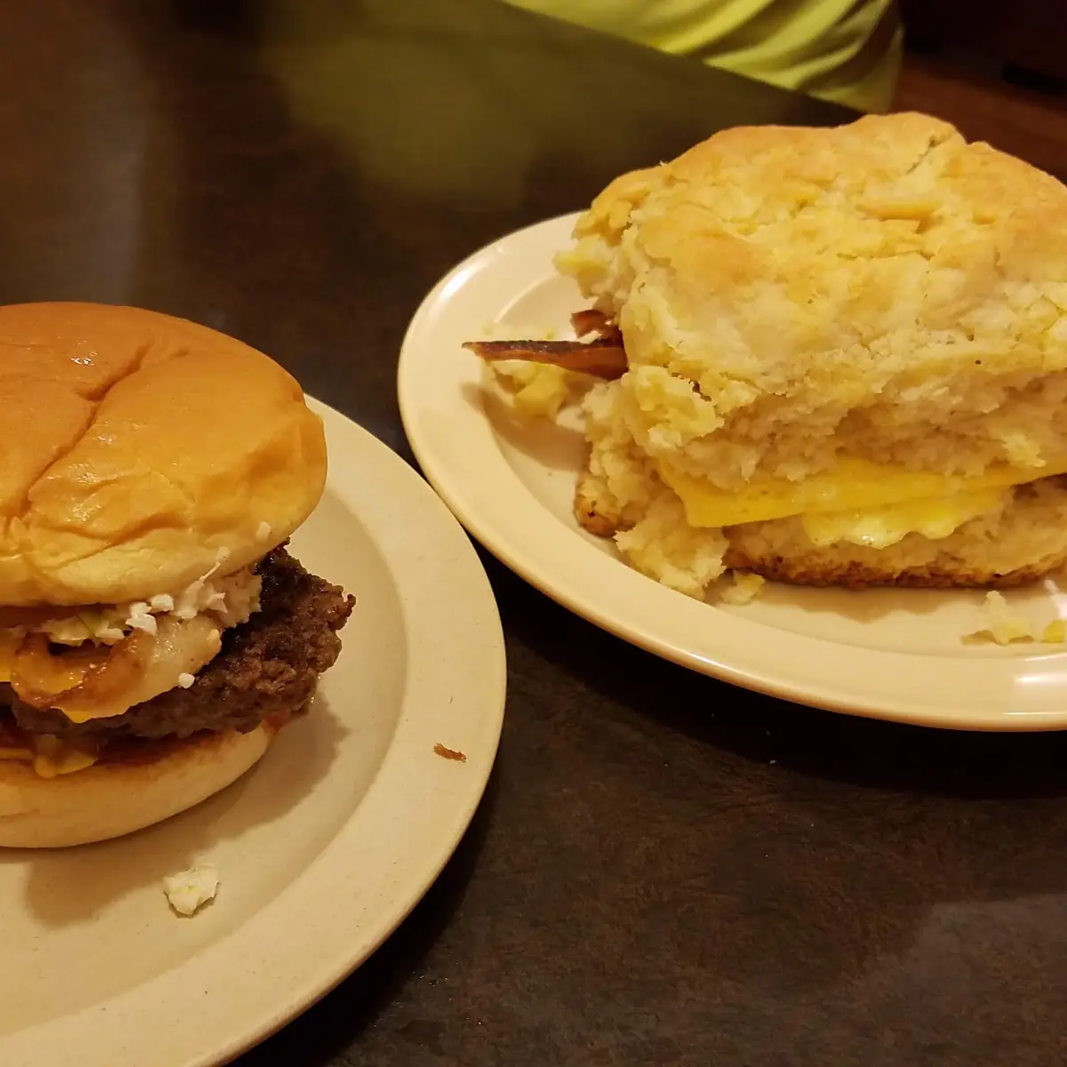 Bacon Cheeseburger and Bacon Egg Cheese Biscuit