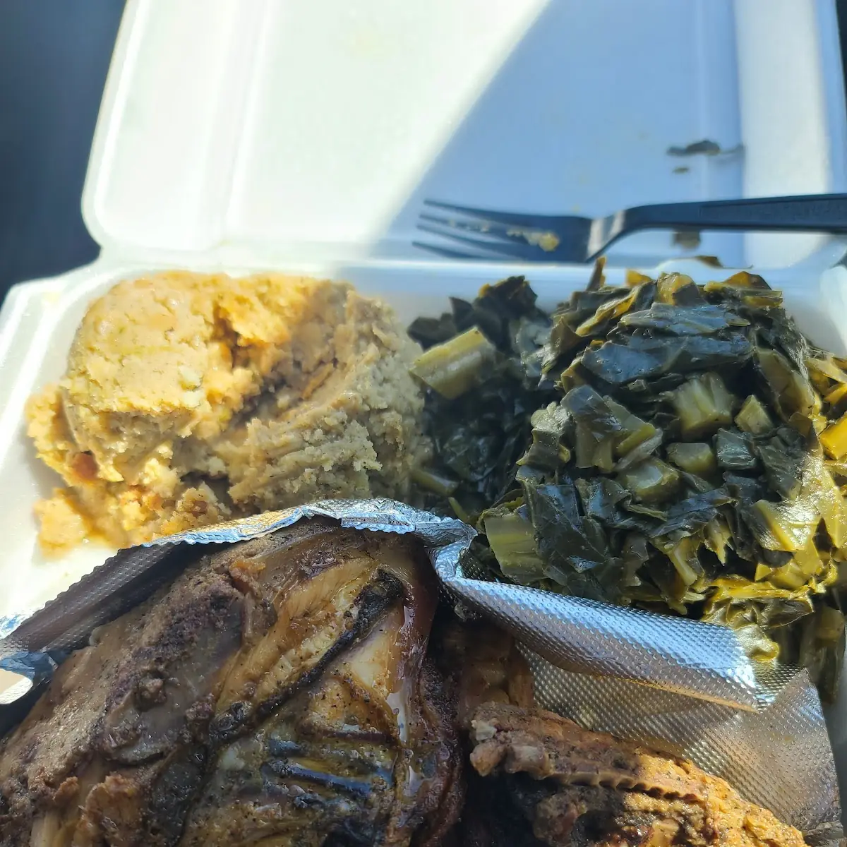 Short Rib Dinner with Mac and Cheese Cabbage Greens Black Eyed Peas