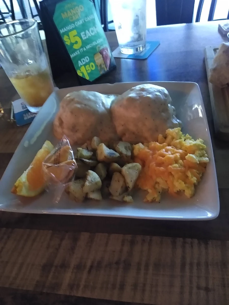 Biscuits and Gravy with Scrambled Eggs and Potatoes