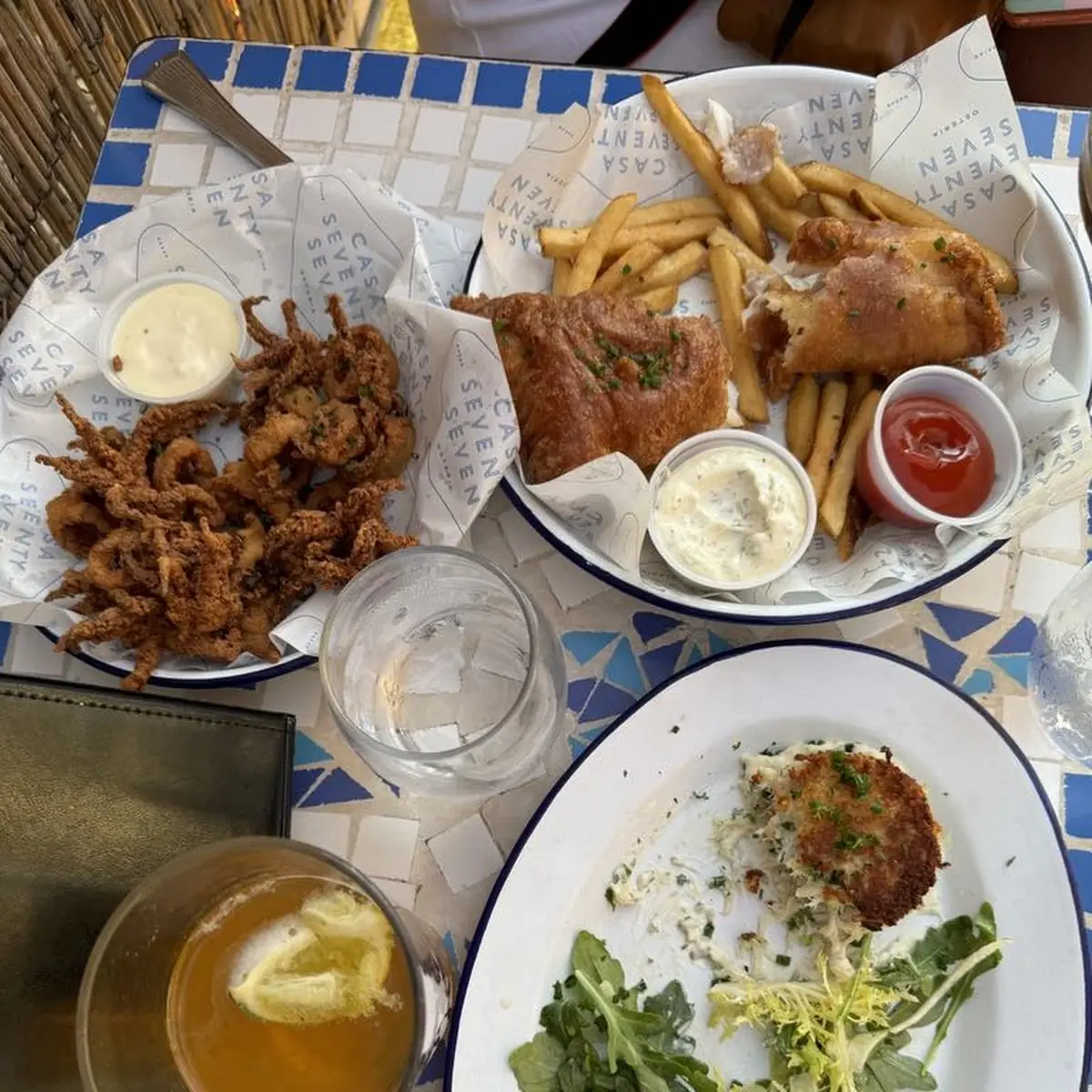 Fish and Chips Crab Cakes Calamari