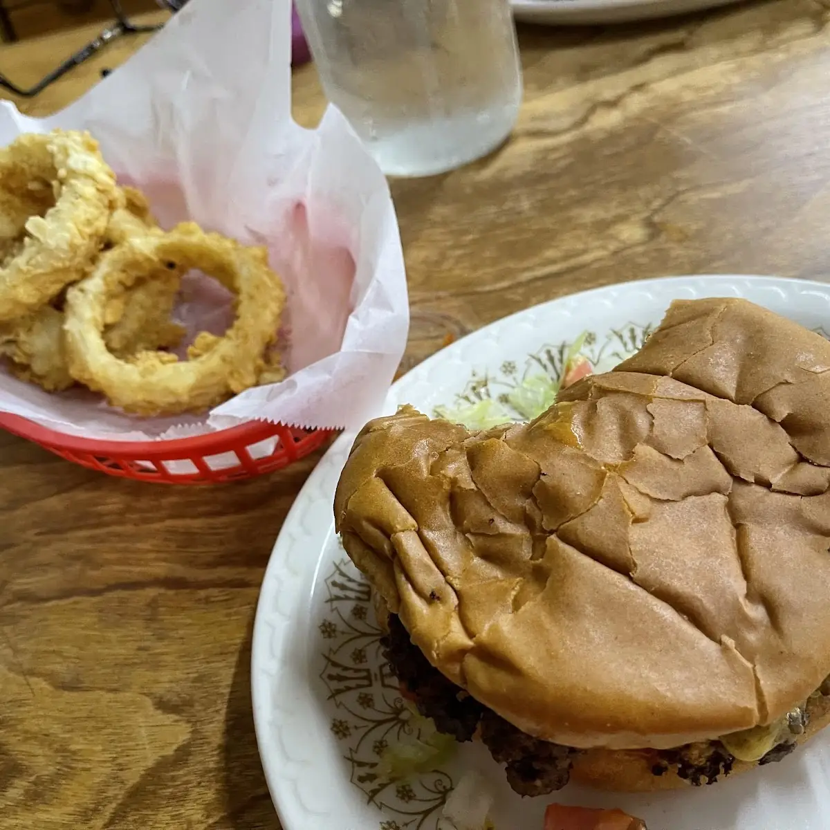 Heart Attack Burger and Onion Rings