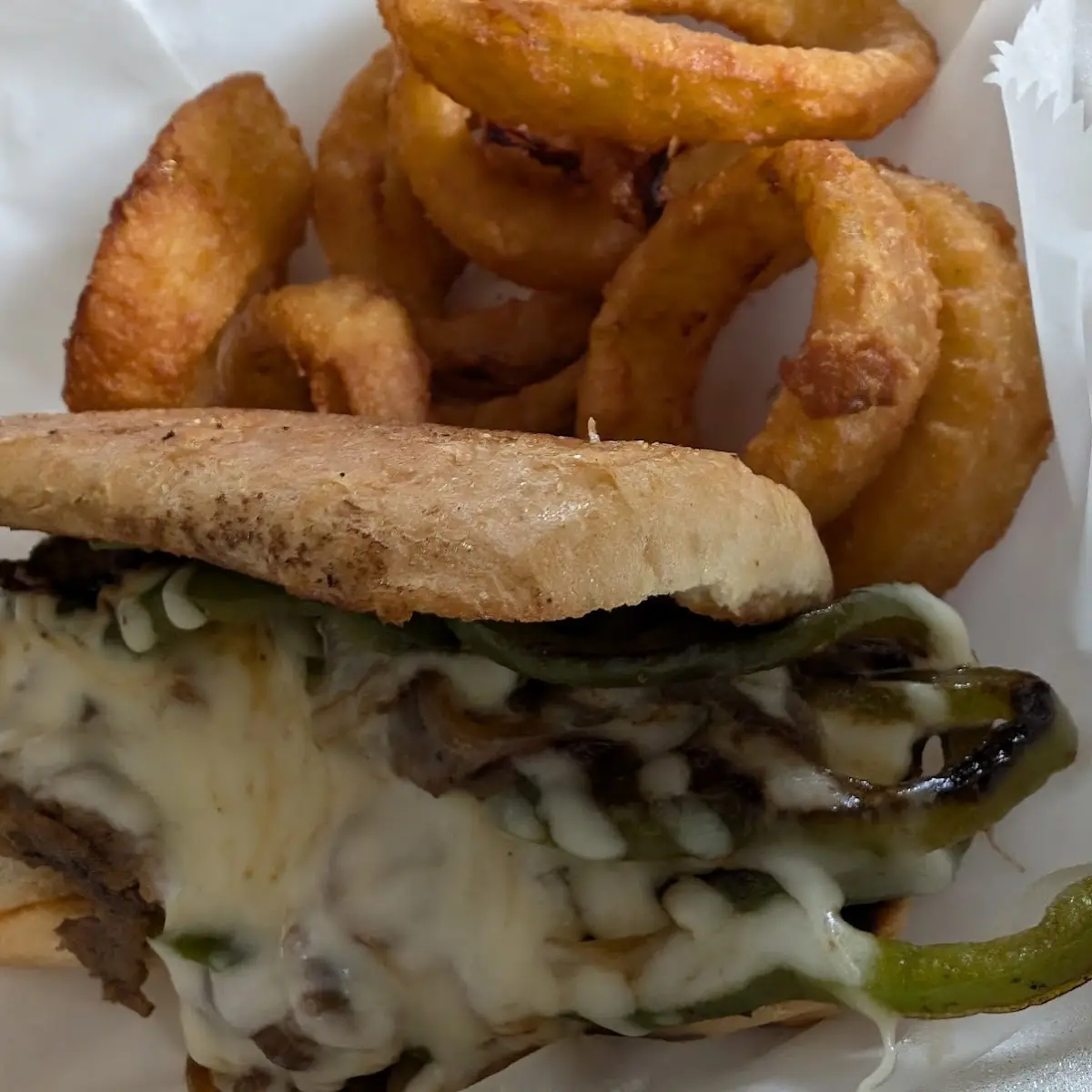 Philly Cheese Steak w Onion Rings