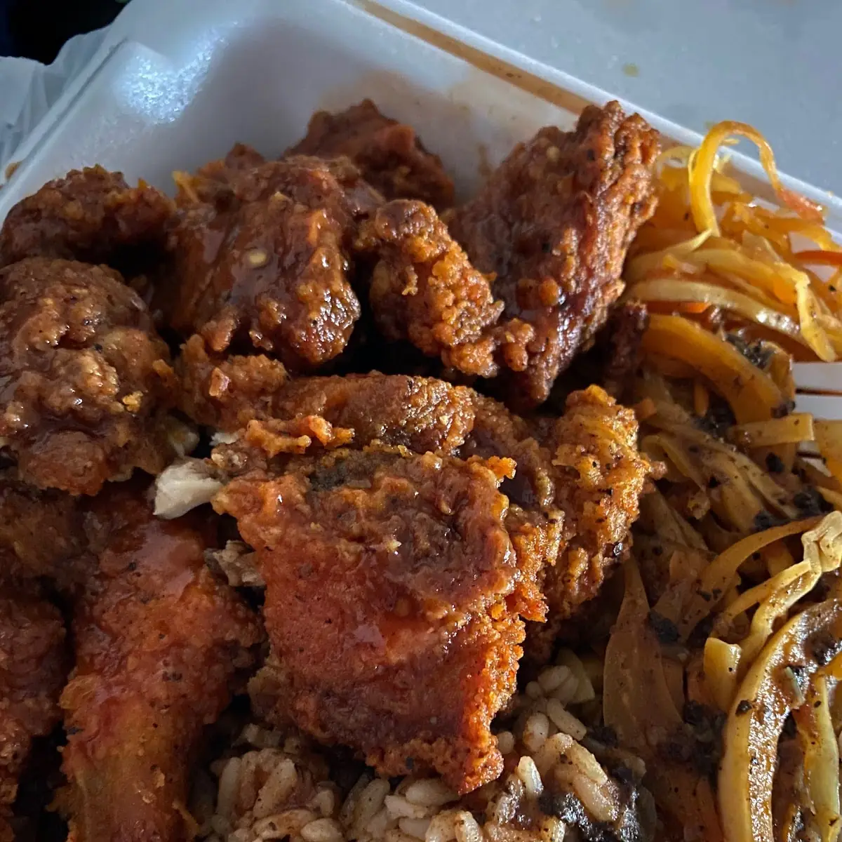 Fried Chicken Rice and Beans with Cabbage