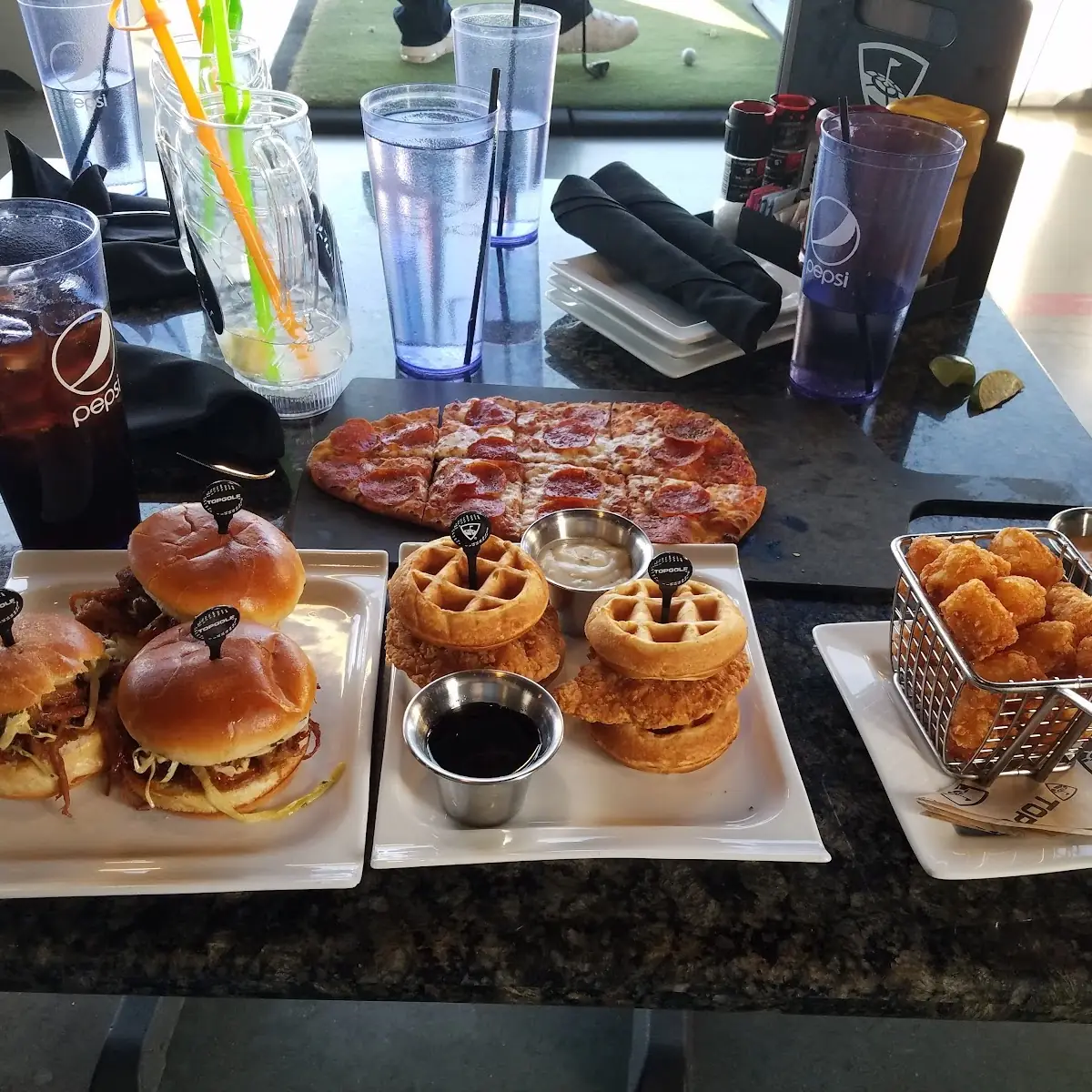 Pepperoni Flatbread Sliders & Tater Tots
