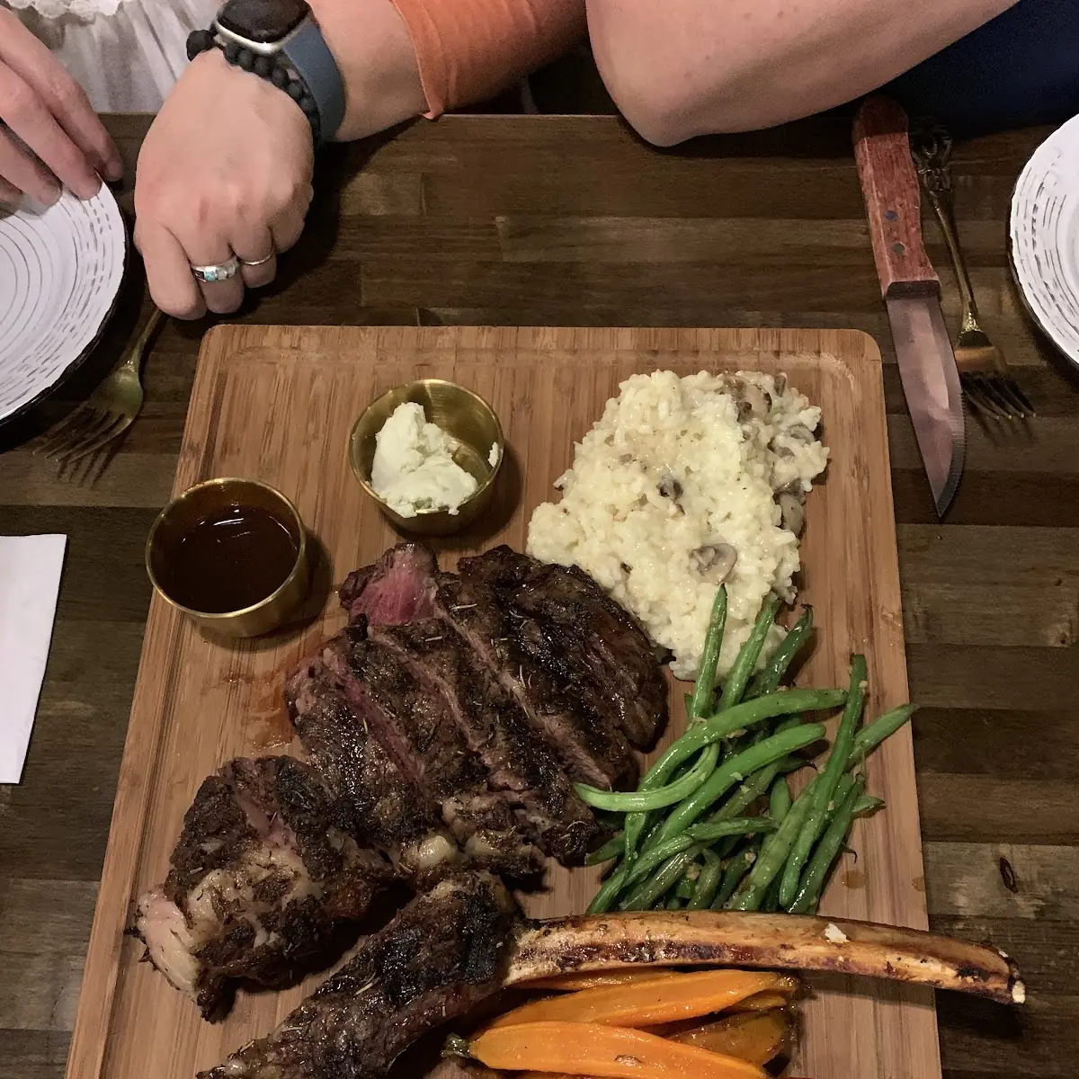 Grilled Tomahawk Steak with Risotto and Vegetables