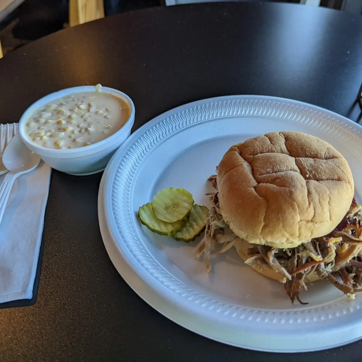Pulled Pork Sandwich with Cheesy Corn