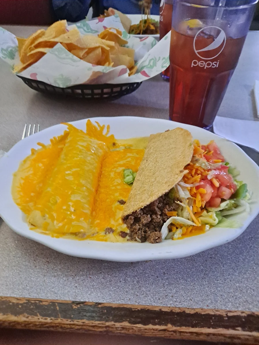 Lunch Special Crispy Beef Taco and Beef Enchilada