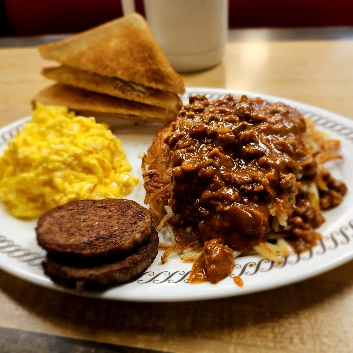 Two Eggs Breakfast Hashbrowns Scattered Covered Topped