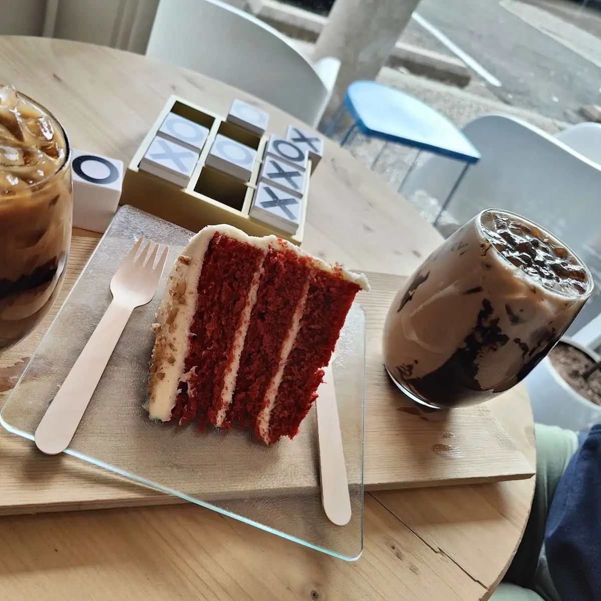 Red Velvet Cake and 2 Custom Coffees