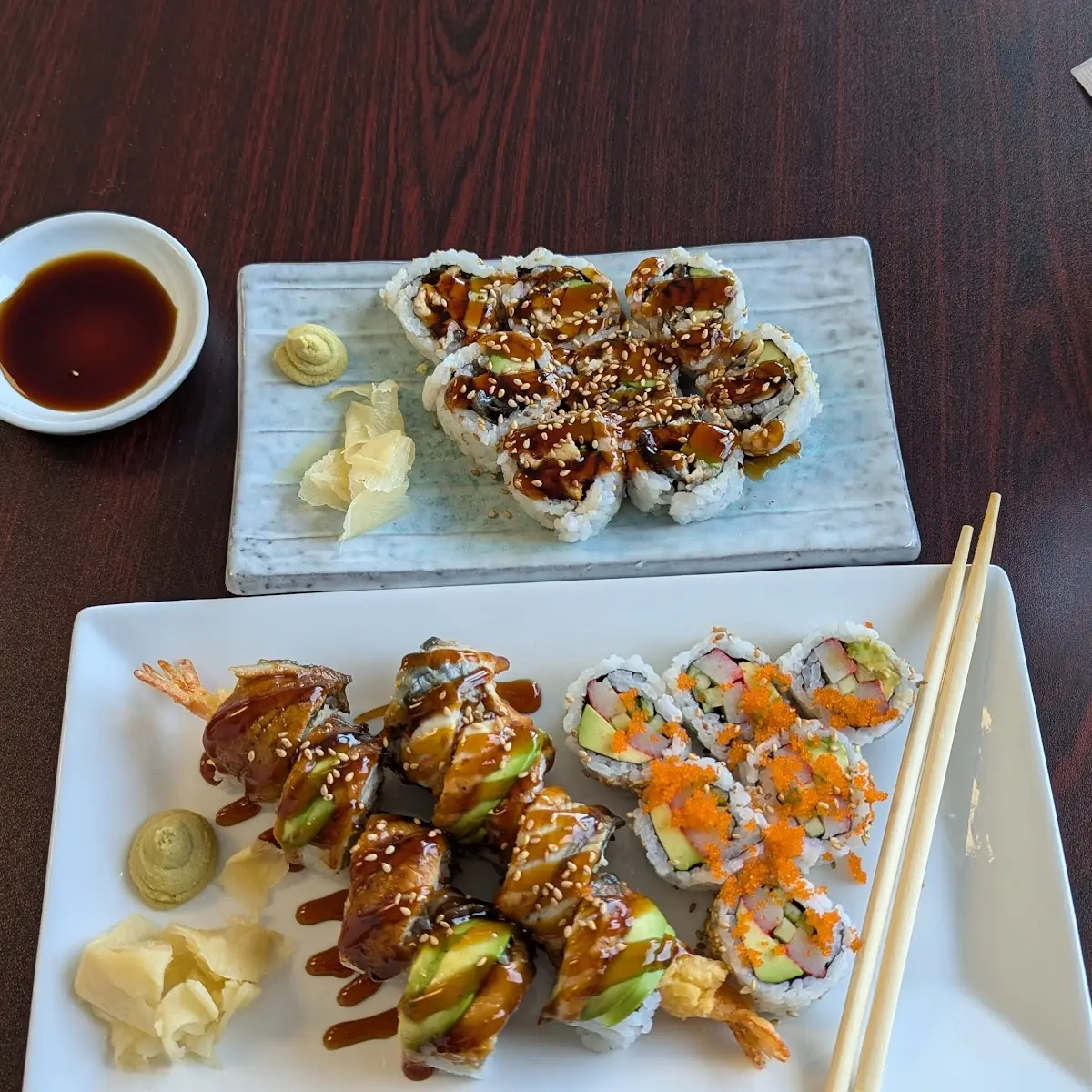 From Top Unagi Roll Dragon Roll California Roll