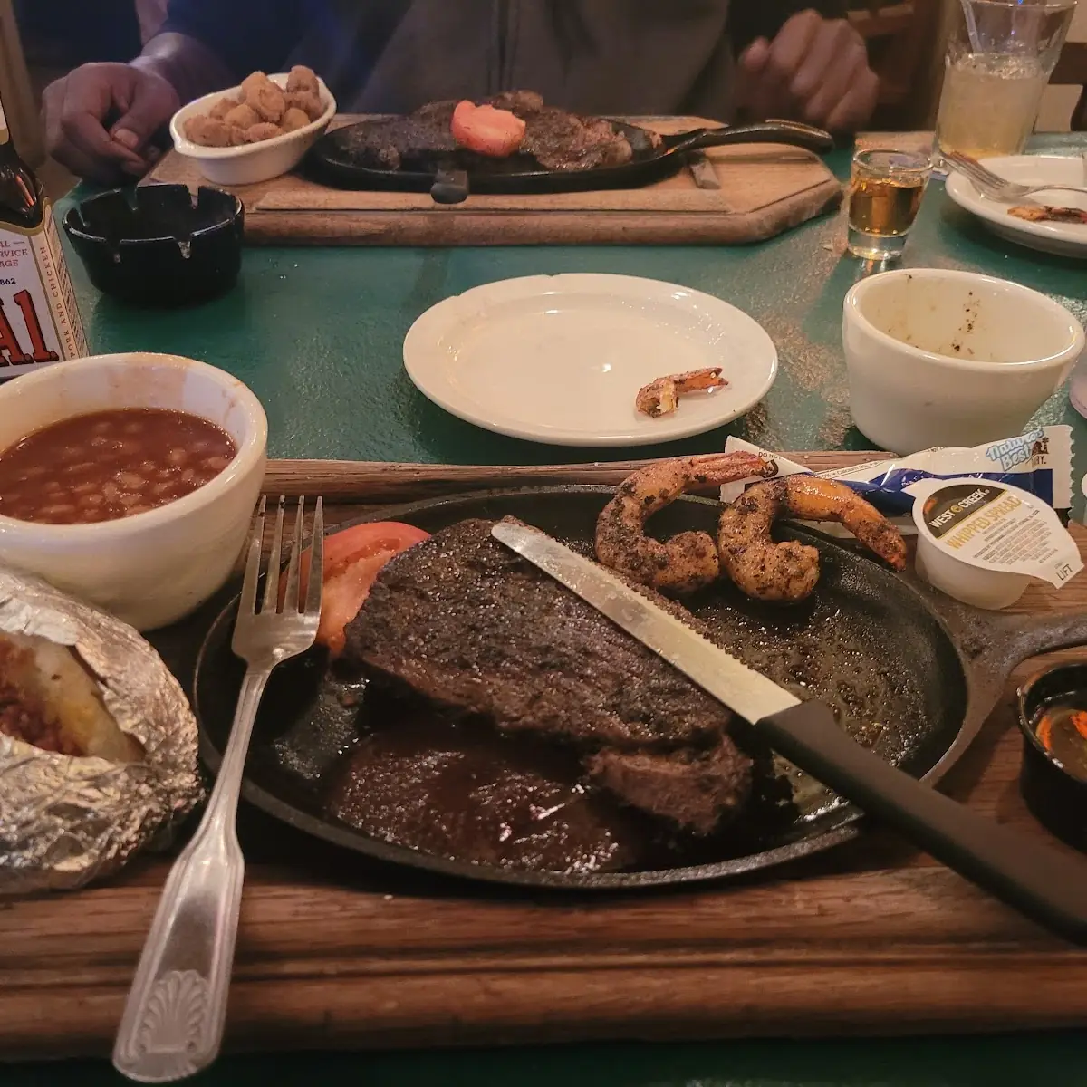 Steak Tips with Baked Beans and Baked Potato