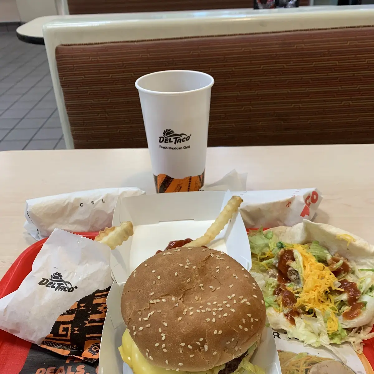 Double Del Cheeseburger Combo and a Soft Taco