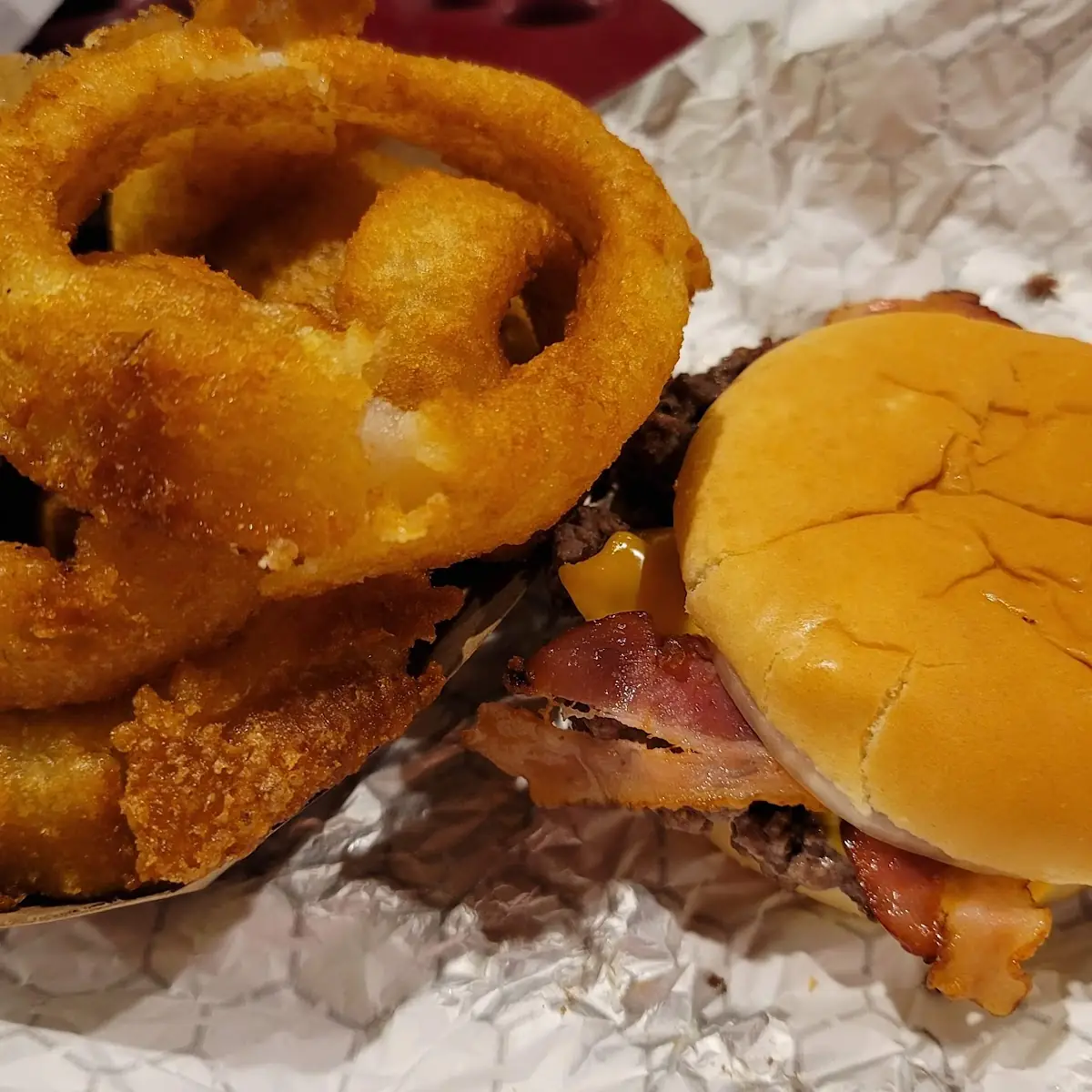 Bacon Cheeseburger and Onion Rings