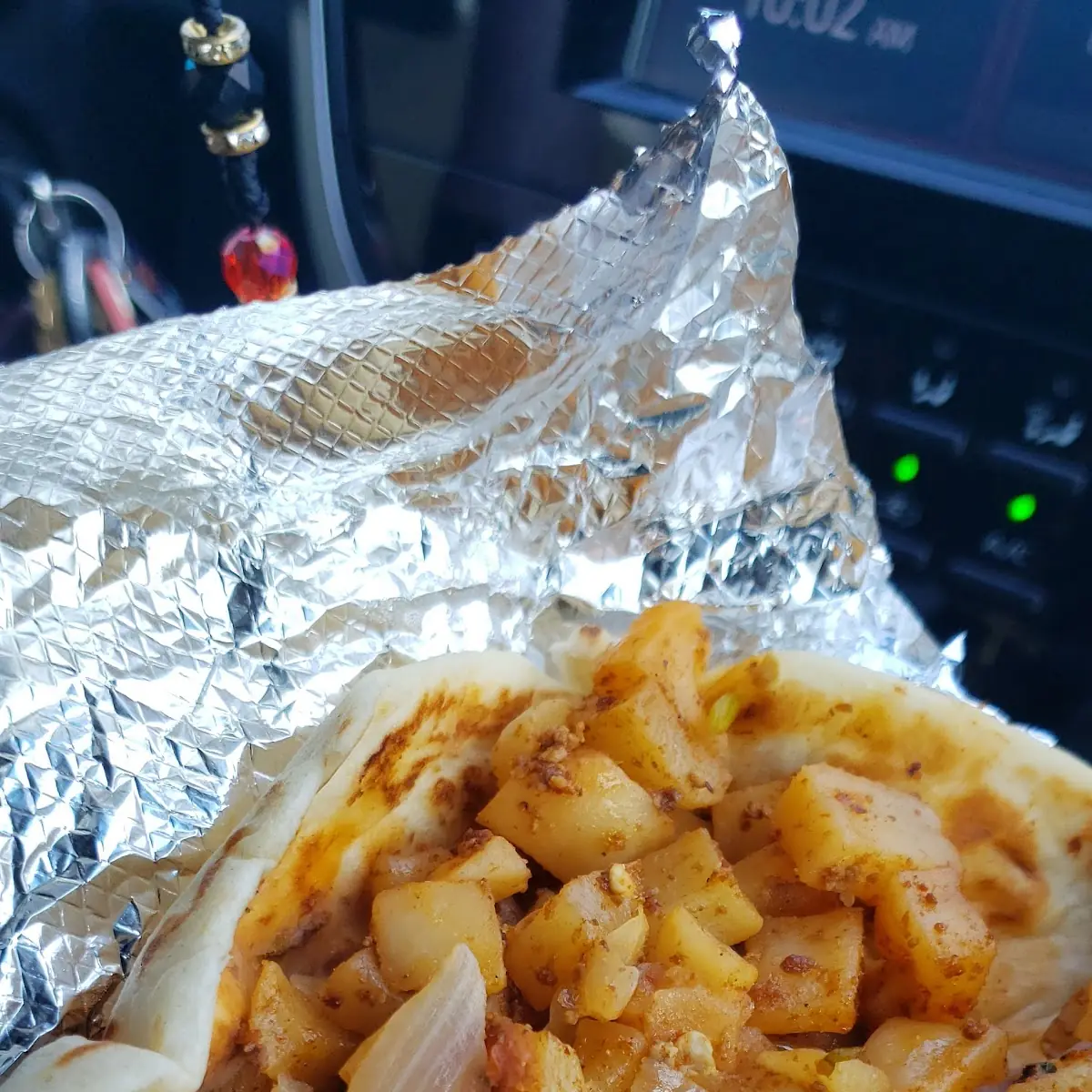 Potoato Bean Bacon and Cheese Taco