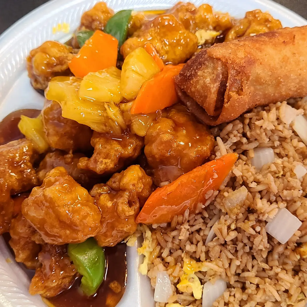 Pineapple Chicken with Fried Rice & an Egg Roll