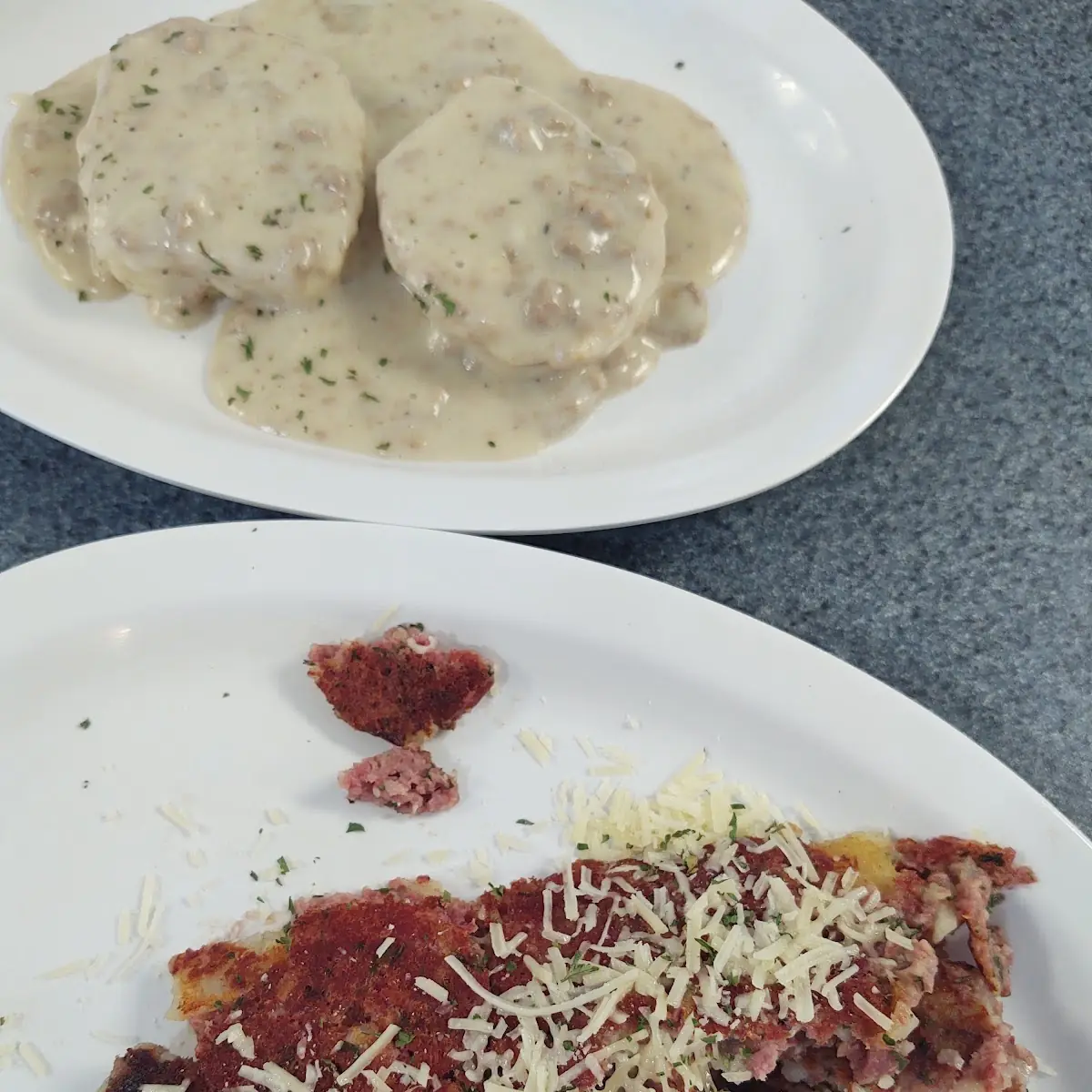 Corned Beef Hash and Sausage Biscuit with Gravy