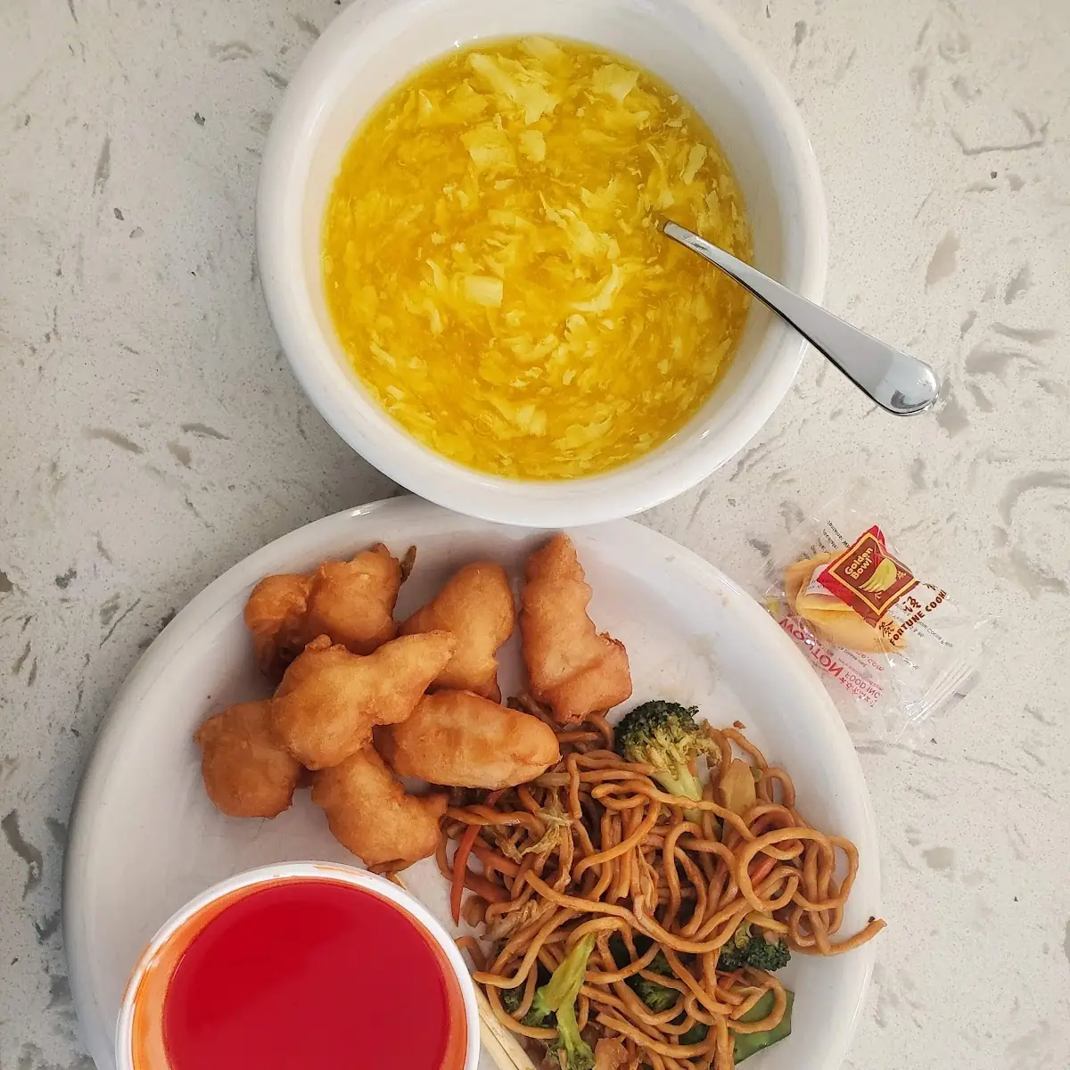 Sweet and Sour Chicken Vegetable Lo Mein Egg Drop Soup