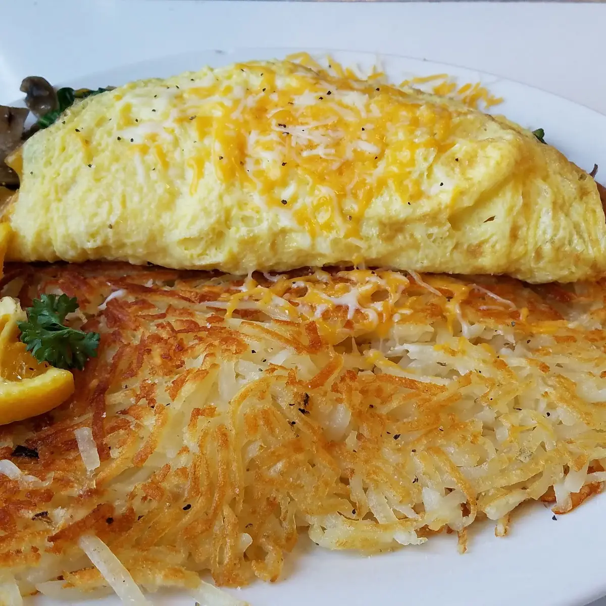 Cheese Omelet and Hashbrowns