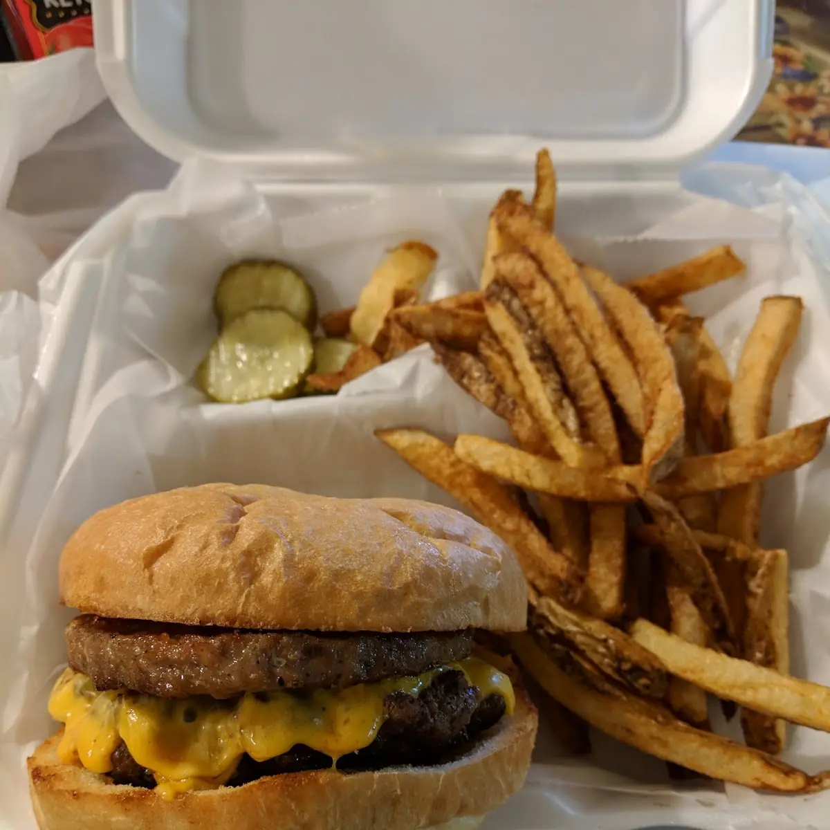 Hamburger Brat Burger with Home Fries