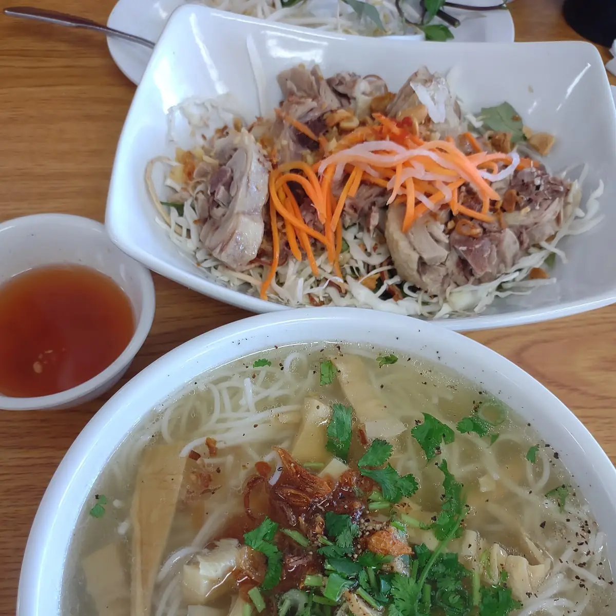 Duck Noodle Soup and Salad