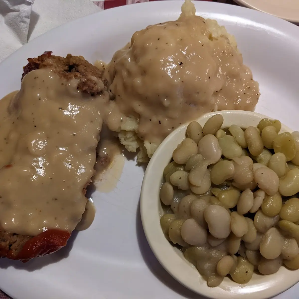 Meatloaf with Mashed Potatoes and Lima Beans