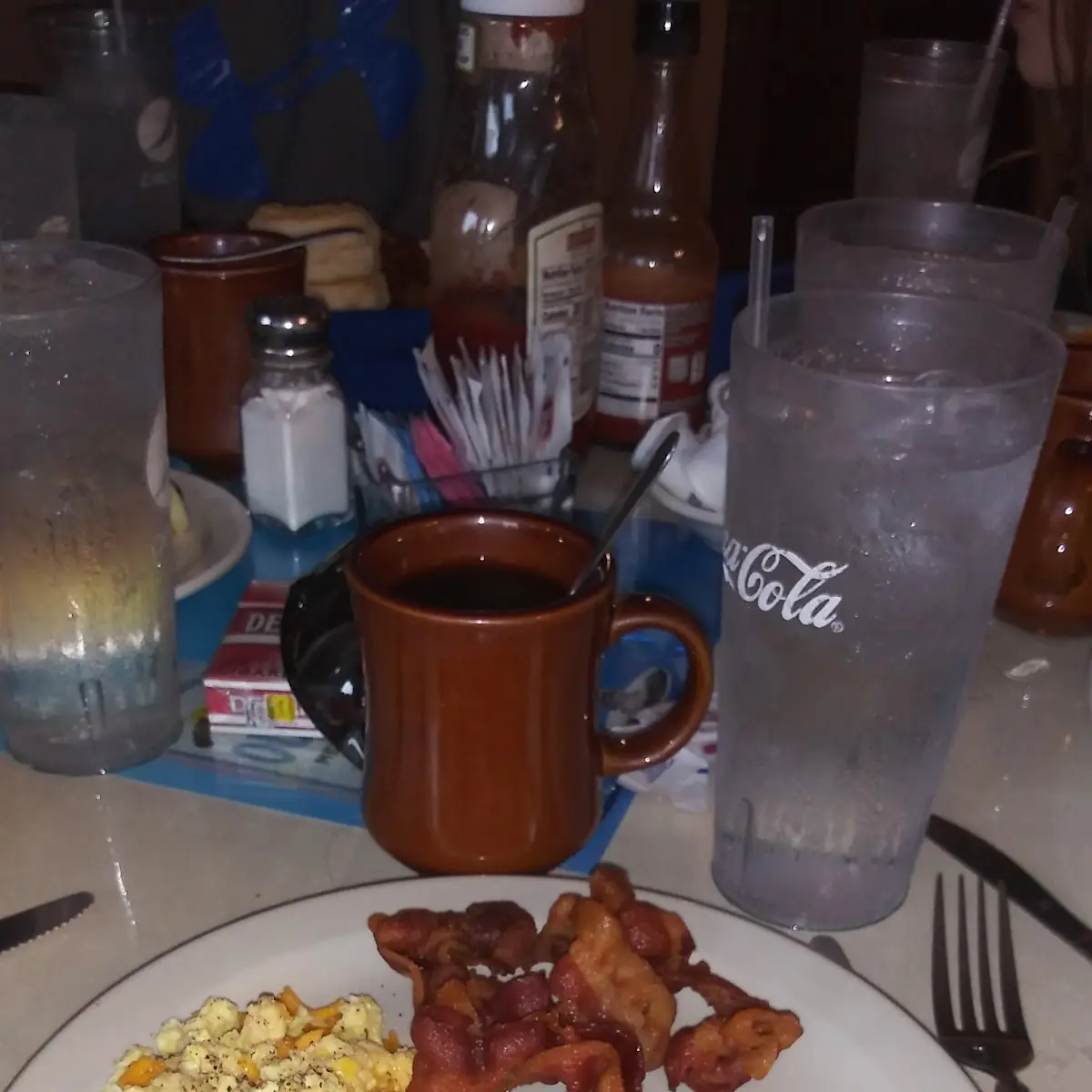 Scrambled Eggs with Cheese Sausage Bacon on Brunch