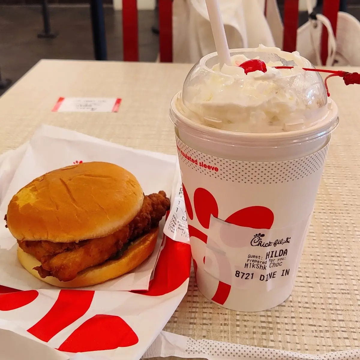 Original Chicken Sandwich and Chocolate Shake