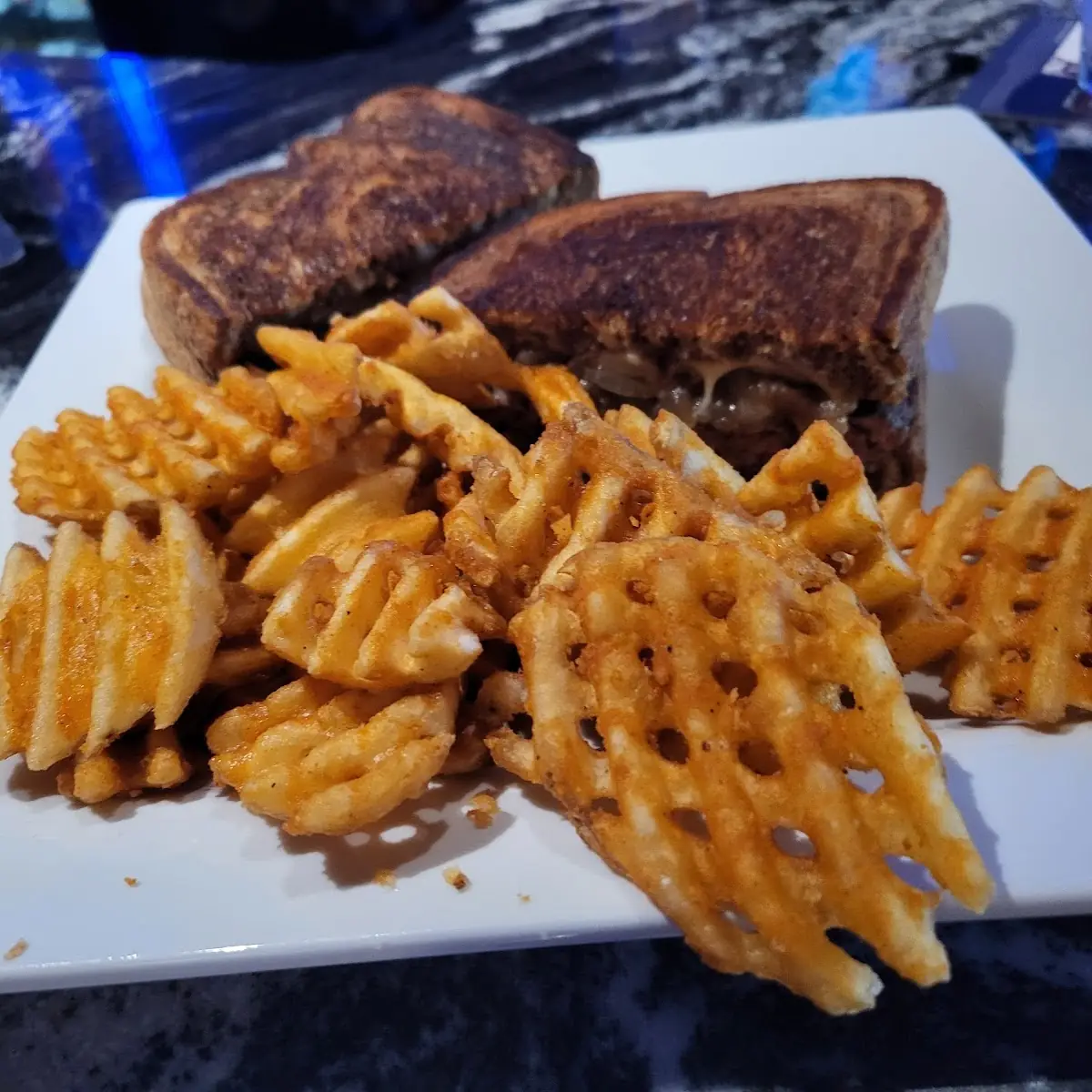 Patty Melt with Waffle Fries