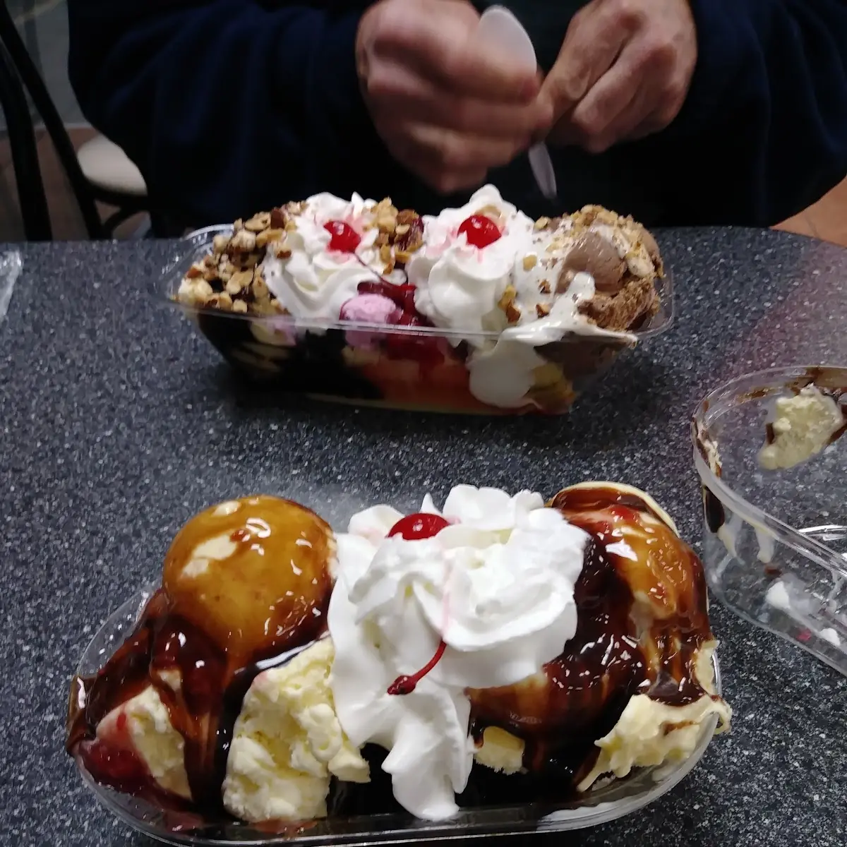 Banana Split and a Black Forest Sundae