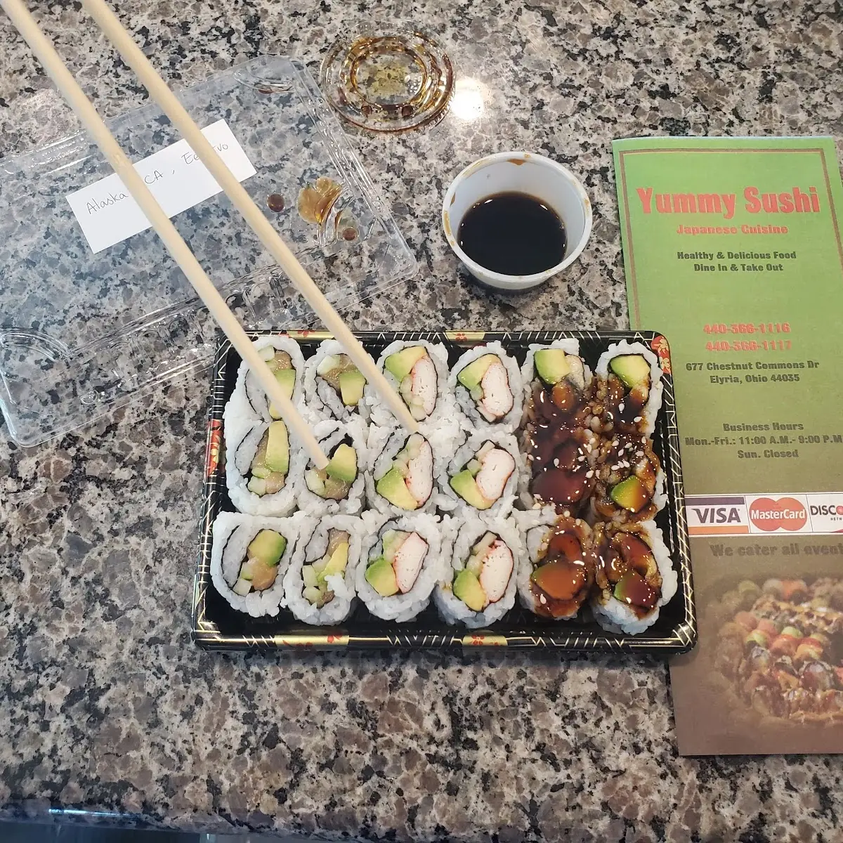 Alaska Roll California Roll and Eel Avocado Roll