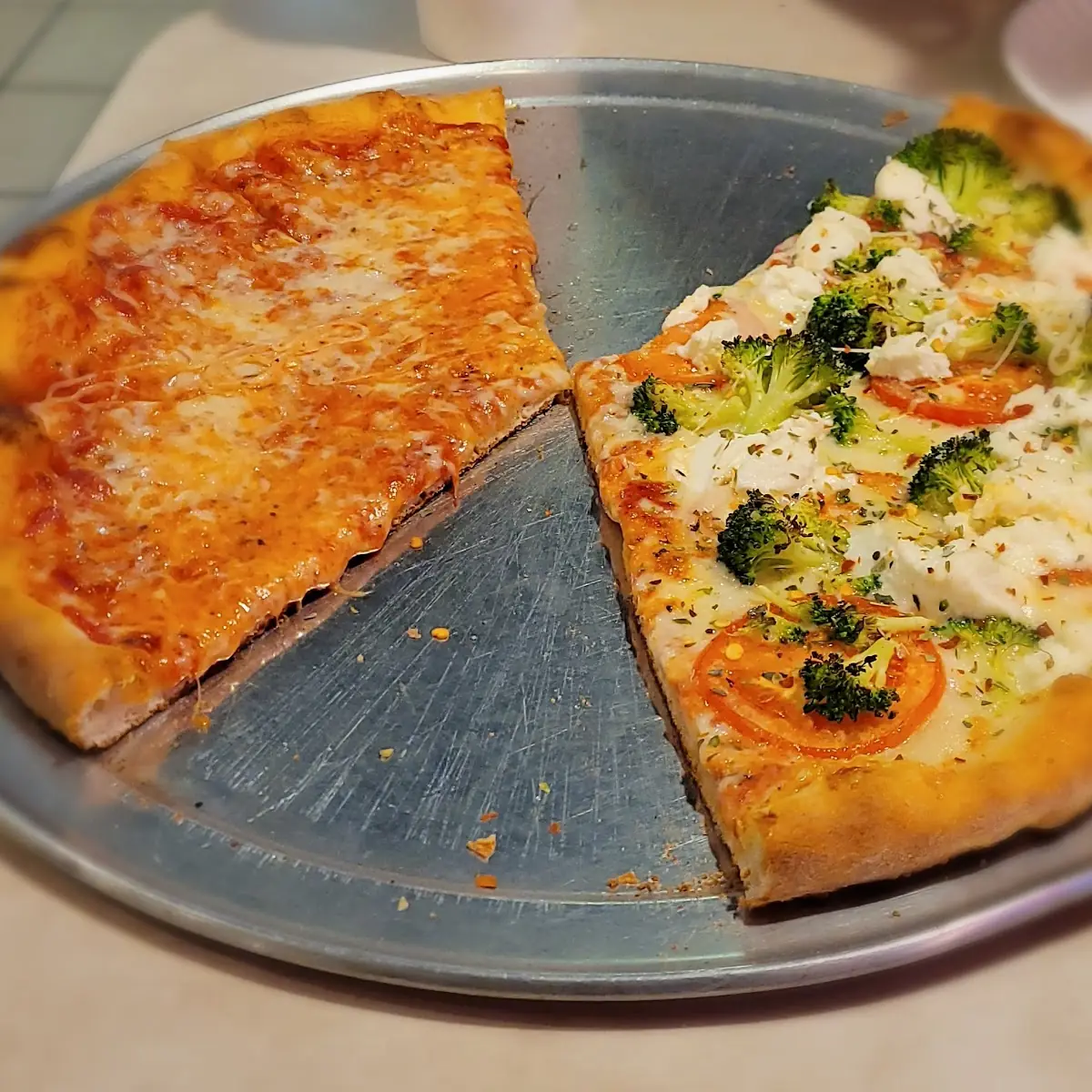 Half White Veggie Half Cheese Pizza