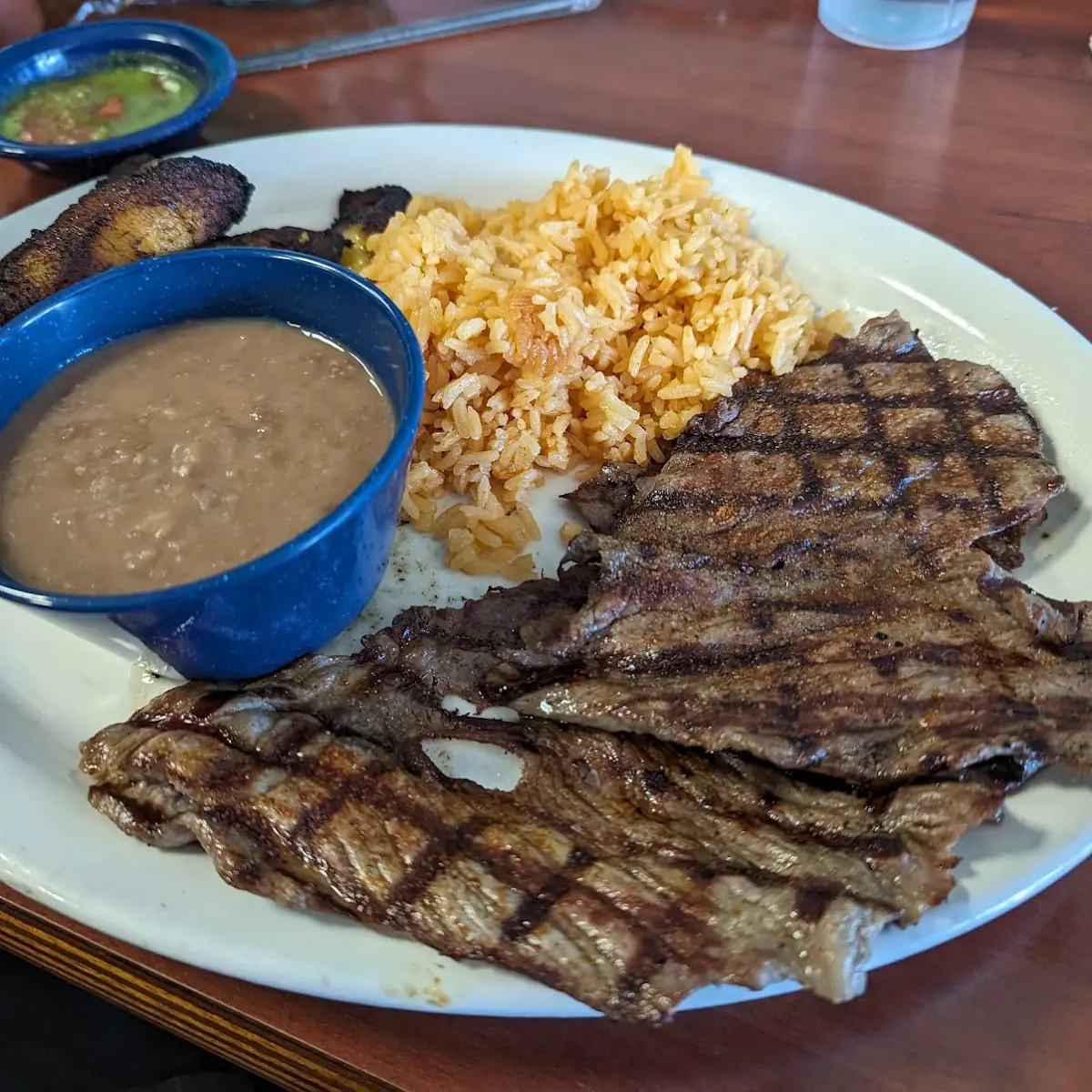 Asada with Beans Platanos Fritos Rice