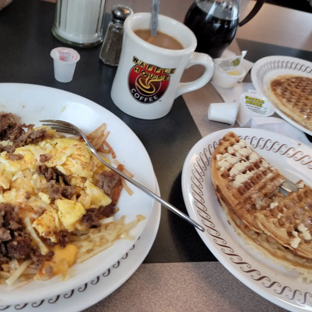 Sausage & Egg and Cheese Plater with a Waffle