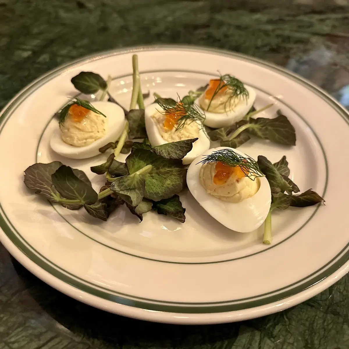 Deviled Eggs with Salmon Caviar Topping