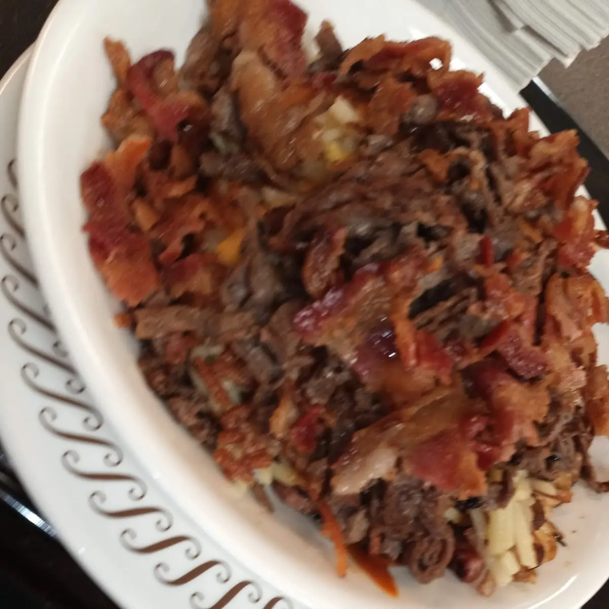 Bacon Cheese Steak Hash Brown Bowl