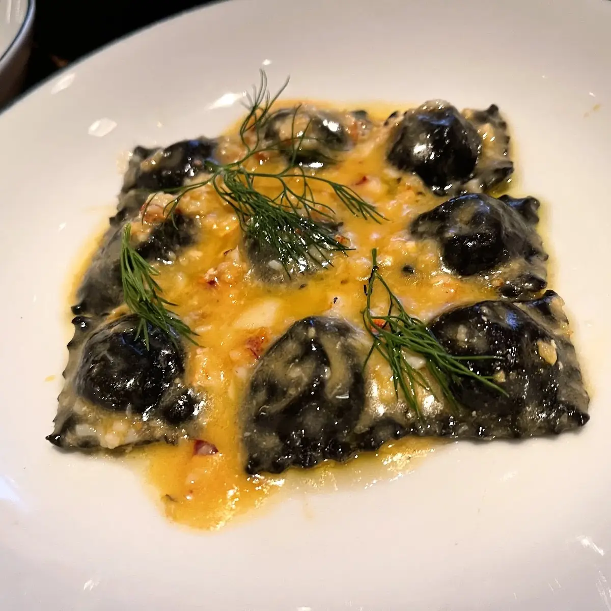 Black Ink Ravioli with Seafood Sauce