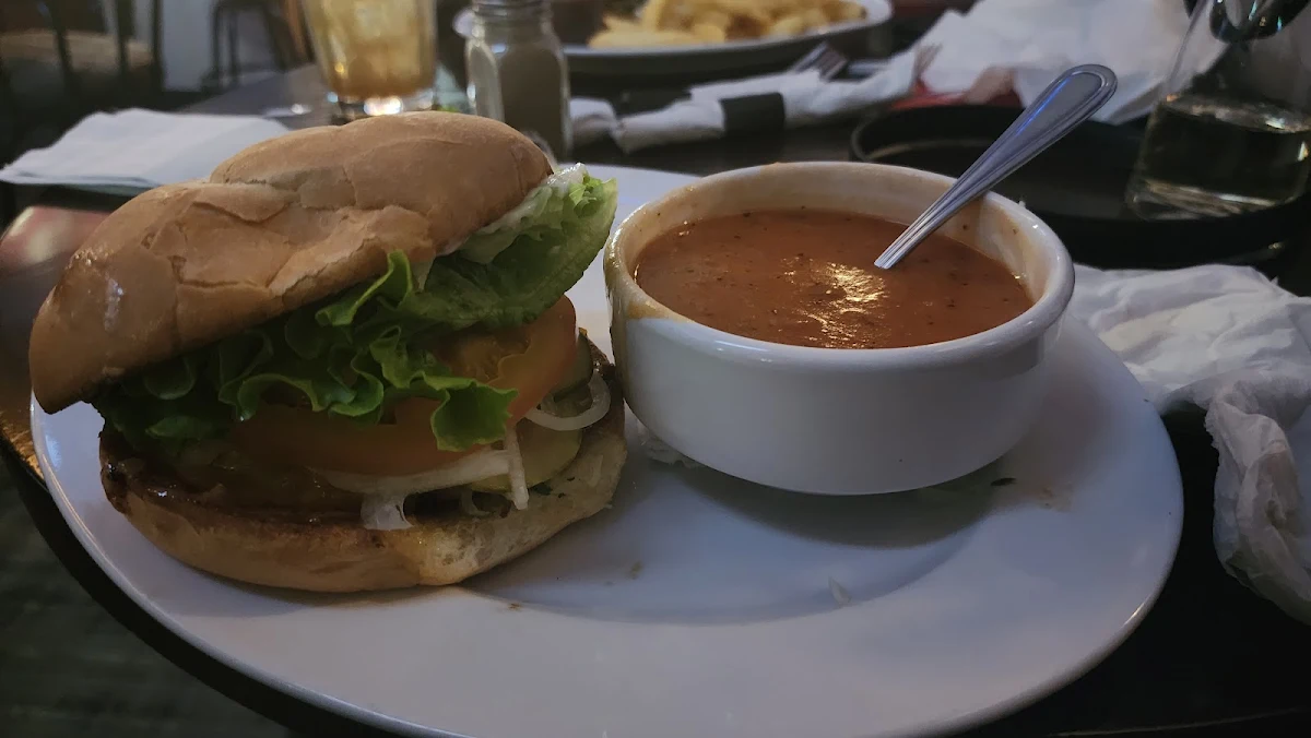 Cheese Burger and Side Tomato Basil Soup