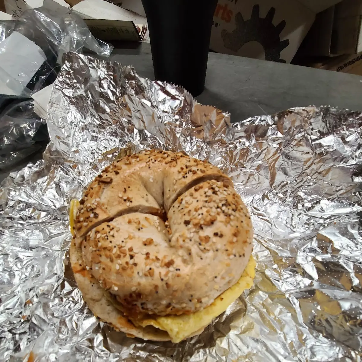 Pork Roll Egg and Cheese on Whole Wheat Everything Bagel
