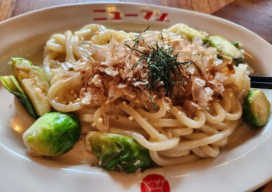 Brussel Sprouts and Shirasu Yaki Udon
