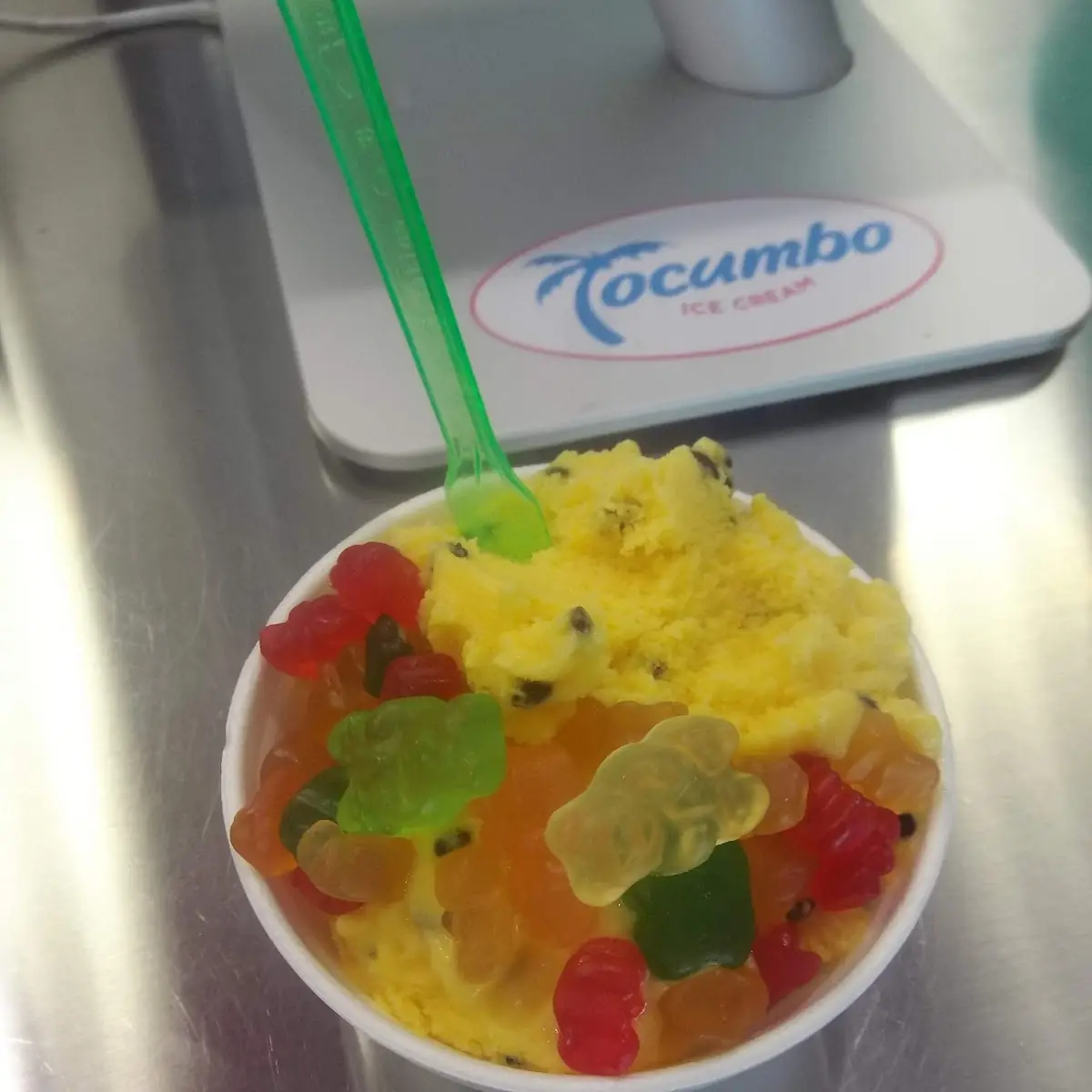 Fruity Ice Cream with Gummy Bears on Top