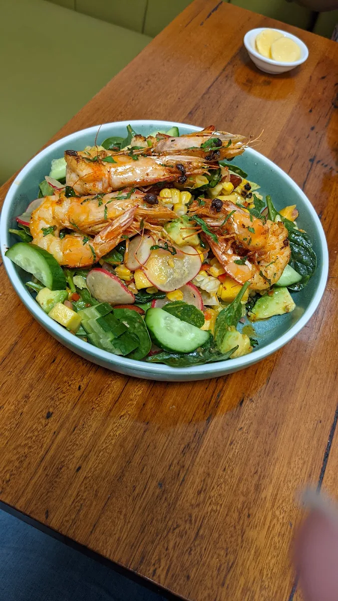 Australian Split King Prawns Salad, Brick Lane Espresso