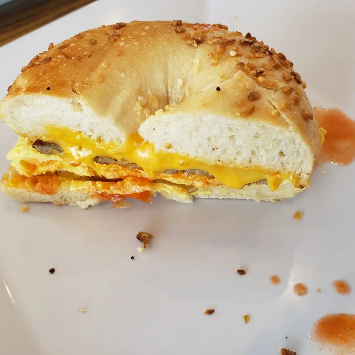 Everything Bagel with Sausage Egg and Cheese