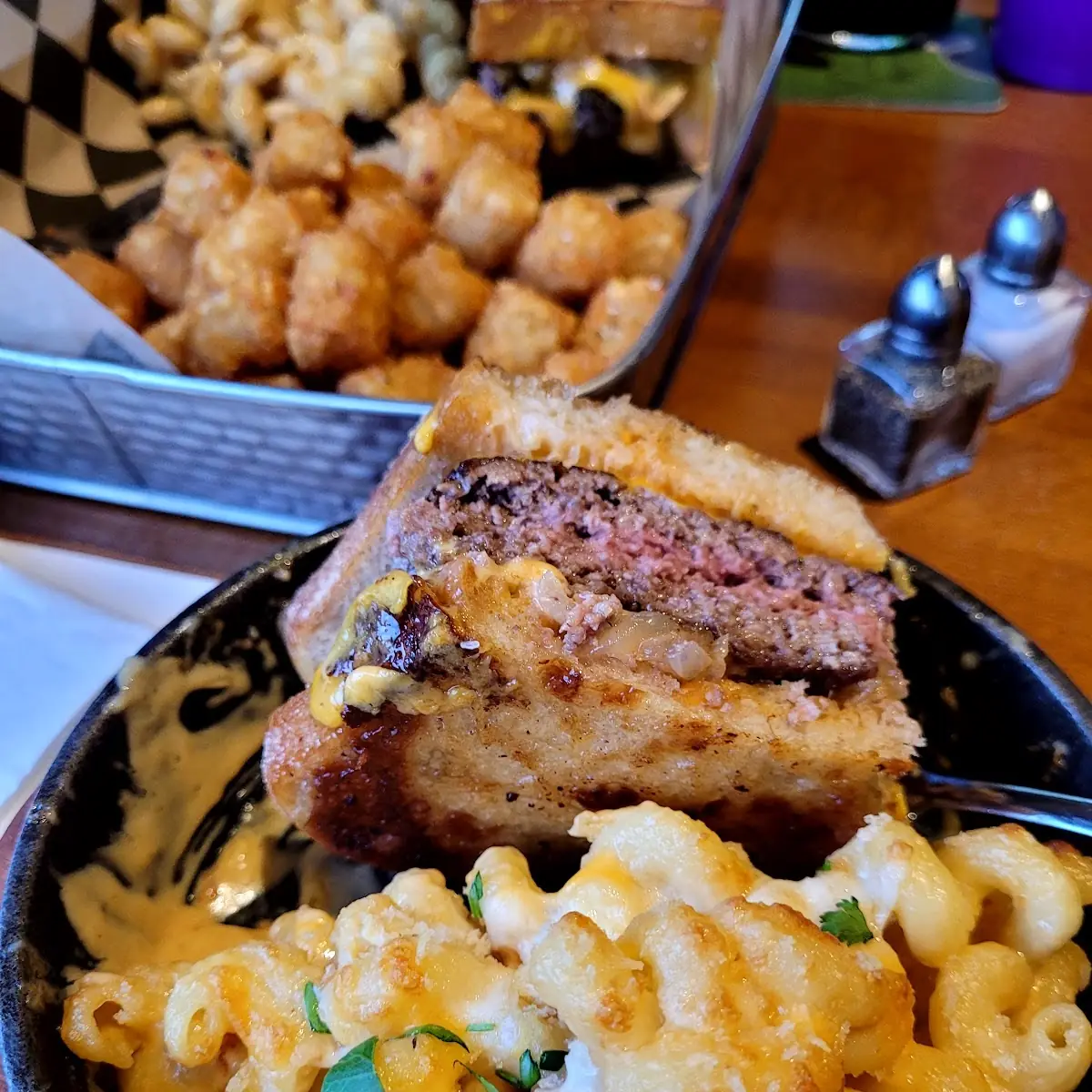 Patty Melt Burger and Barrell Mac and Cheese