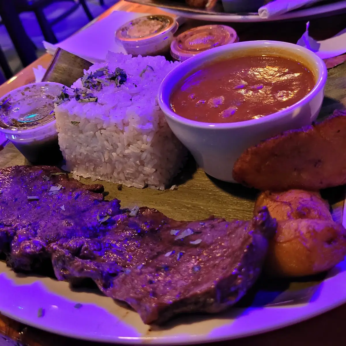 Steak Rice and Beans with Sweet Plantains