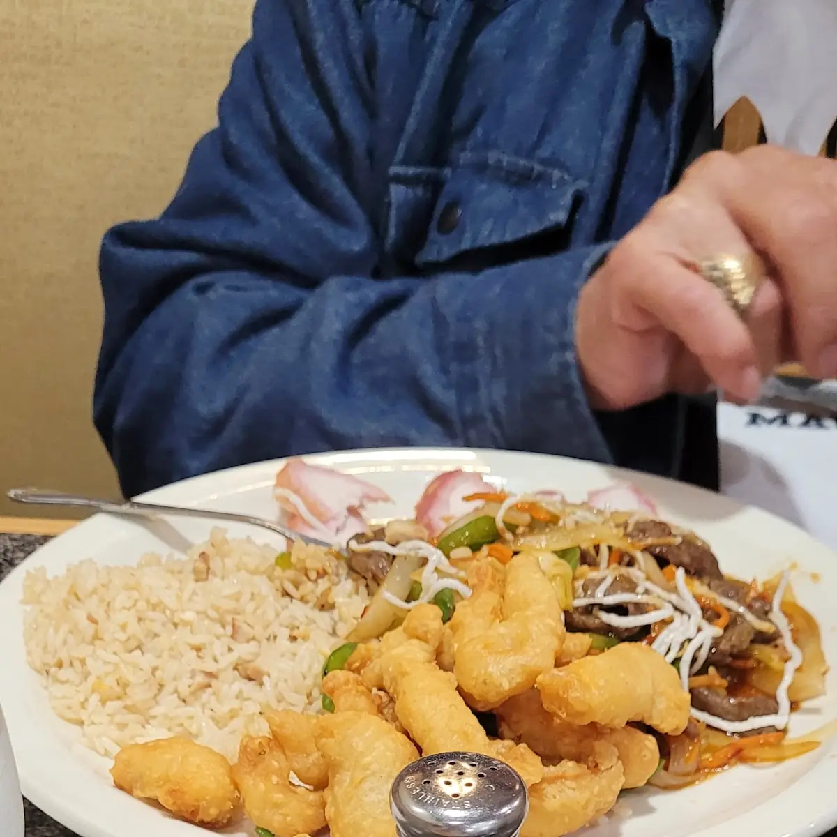 BBQ Pork Fried Rice Shrimp with Mixed Vegetables