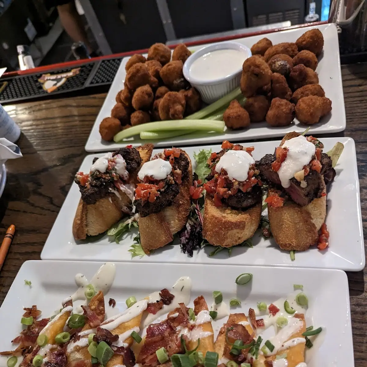 Wontons Garlic Steak and Fried Mushrooms