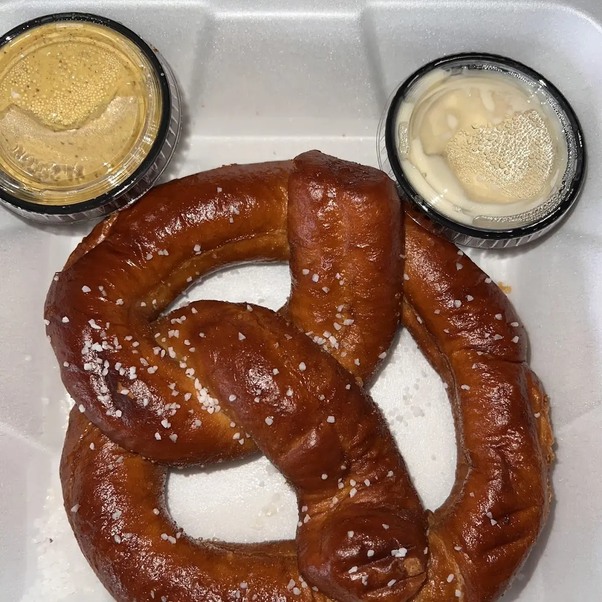 Pretzel with Mustard and Cheese Dip