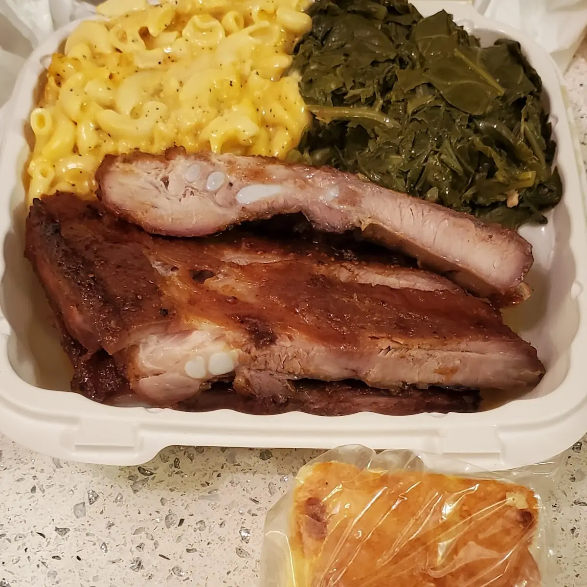 Mac & Cheese Collard Green and Ribs